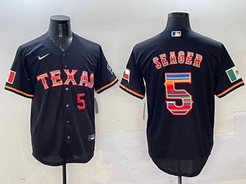 Men Texas Rangers #5 Seager Black Mexico 2025 Nike MLB Jersey style 2